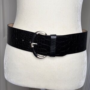 Banana Republic genuine leather Black Croc-Embossed Belt with Silver Buckle s